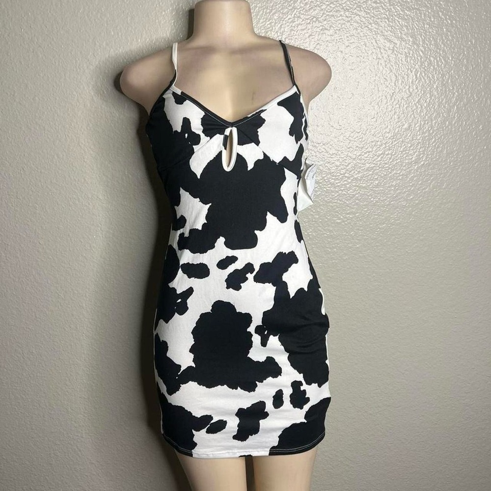 Black & White Cow Print Spaghetti Strap Dress